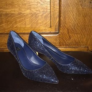 White House Black Market Navy Blue Glitter Pumps